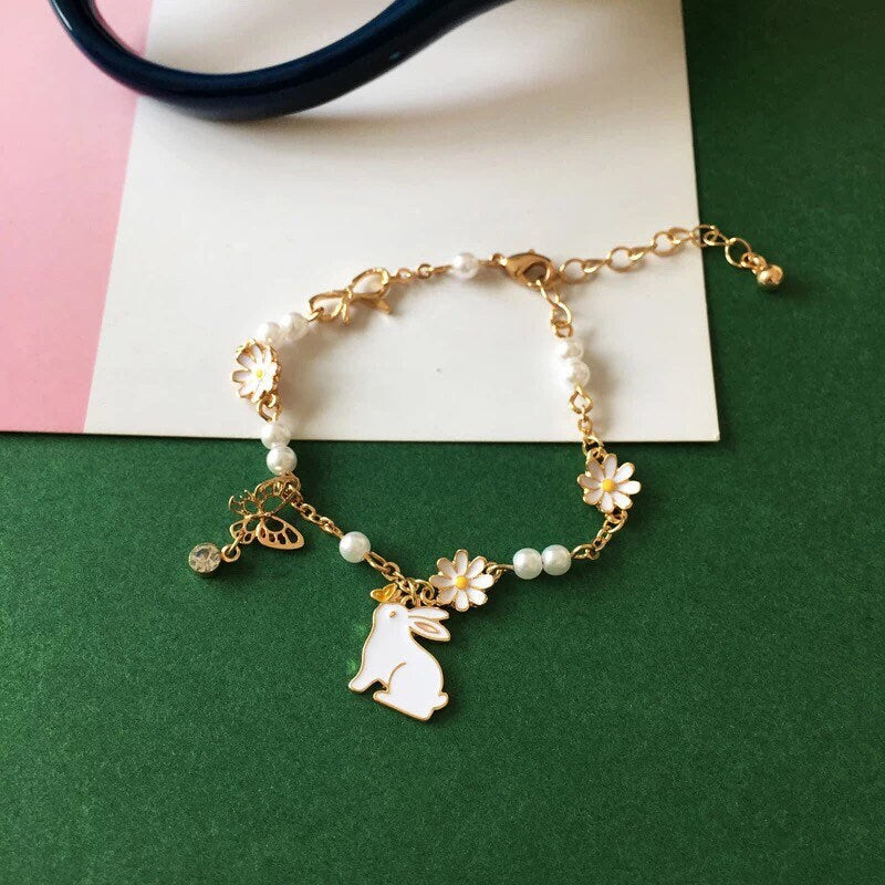 Rabbit and White Daisy Bracelet