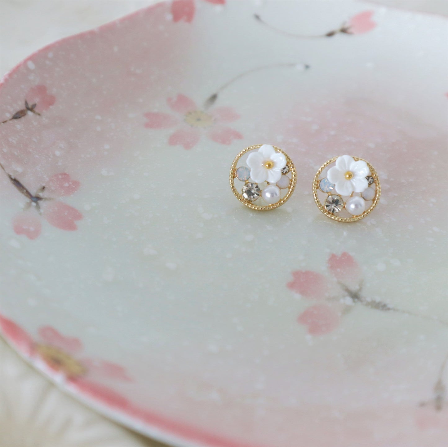 Vintage Inspired White Flower Stud Earrings