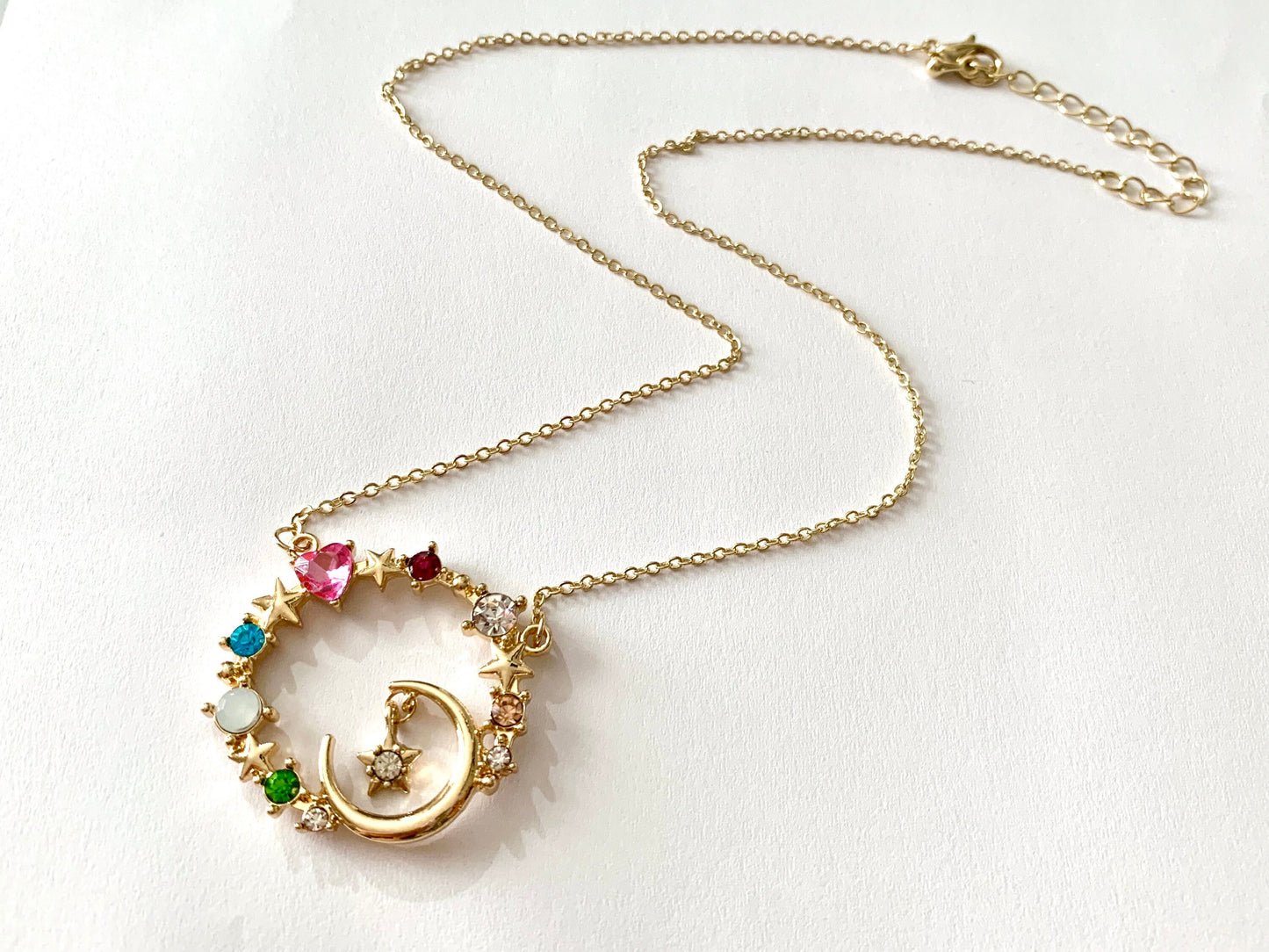 Sailor Moon Inspired Rainbow Crystal Ring Necklace