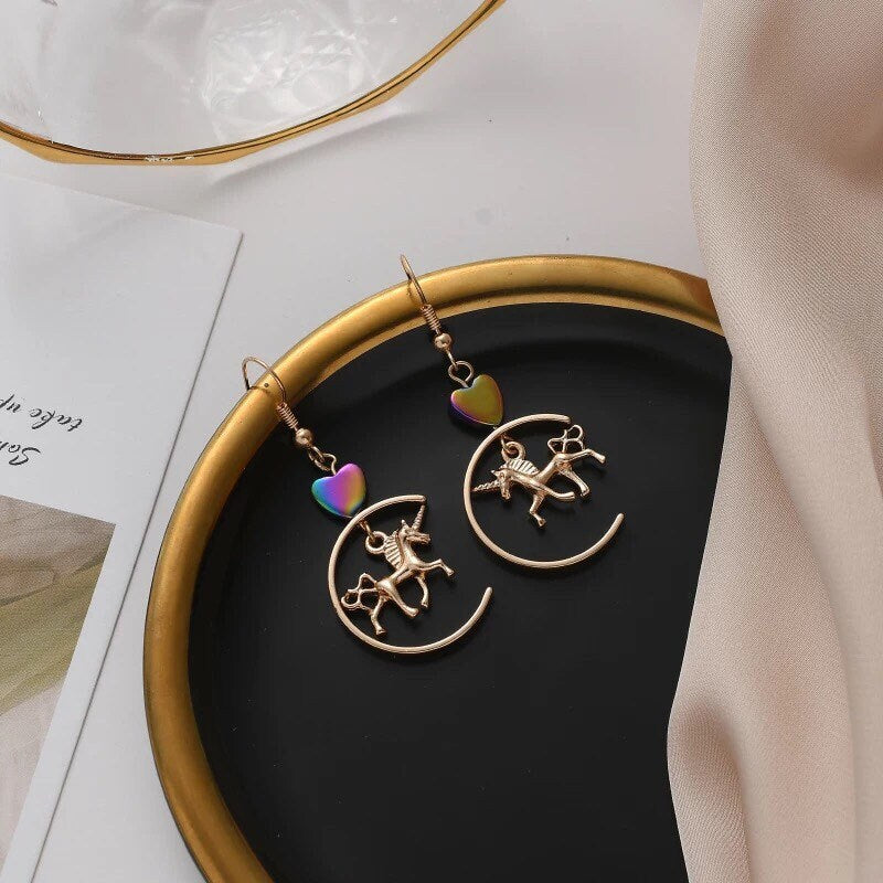 Golden Unicorn Dangle Earrings