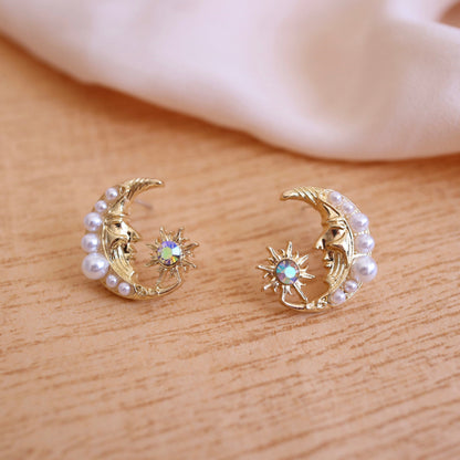 Moon and Sun Vintage Inspired Stud Earrings