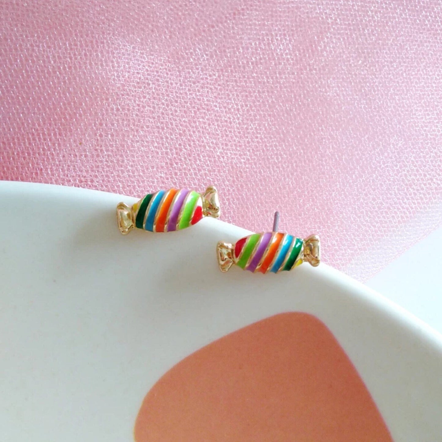 Rainbow Candy Sweet Stud Golden Earrings