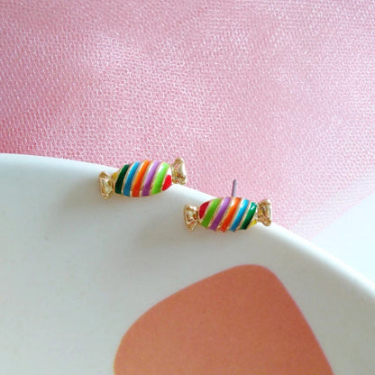 Rainbow Candy Sweet Stud Golden Earrings