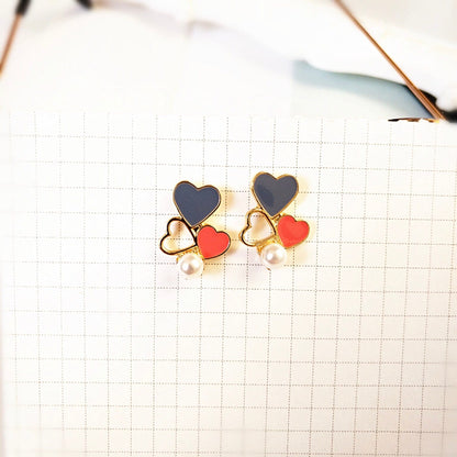 Cute Colorful Heart and Pearl Earrings