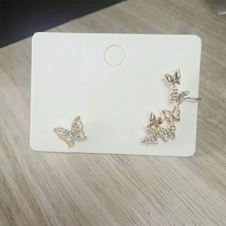 Golden Butterfly Ear Climber Mismatch Earrings