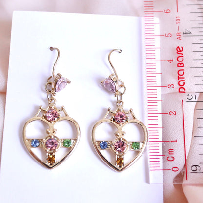 Sailor Moon Inspired Heart Crystal Dangle Earrings