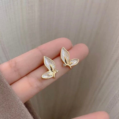 Gold and Silvery Tone Elegant Butterfly Stud Earrings