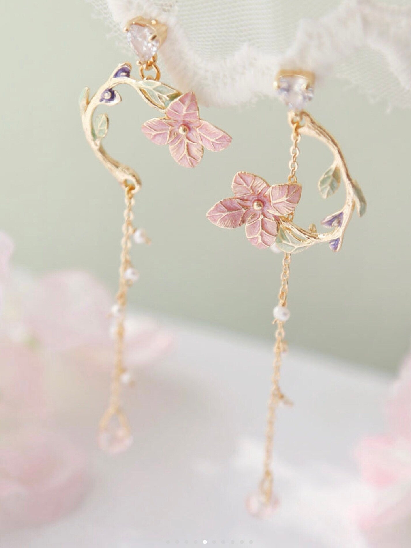 Elegant Pink Sakura Earrings, Cherry Blossom Dangle Earrings