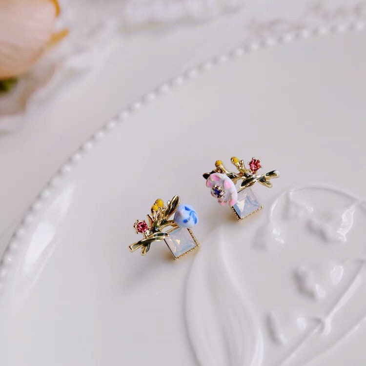 Flower Bouquet Enamel Stud Earrings