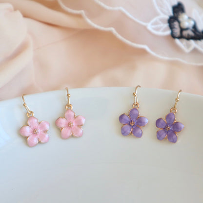 Sakura Cherry Blossom Floral Drop Earrings, Purple/ White/ Pink