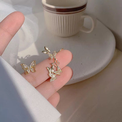 Golden Butterfly Ear Climber Mismatch Earrings