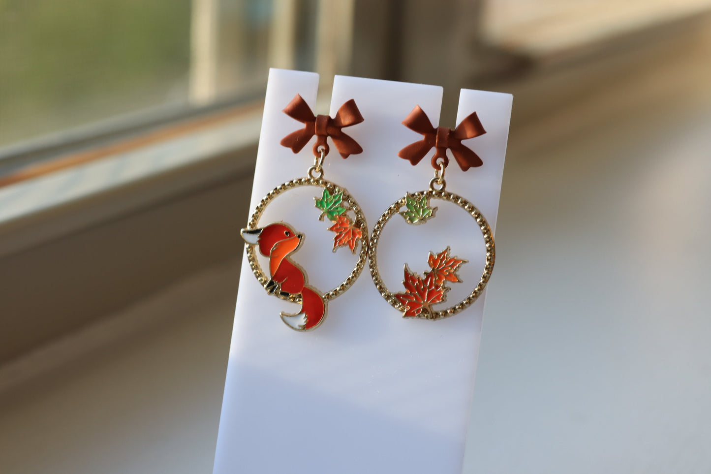 Fox Foliage Red Leaf Autumn Fall Earrings