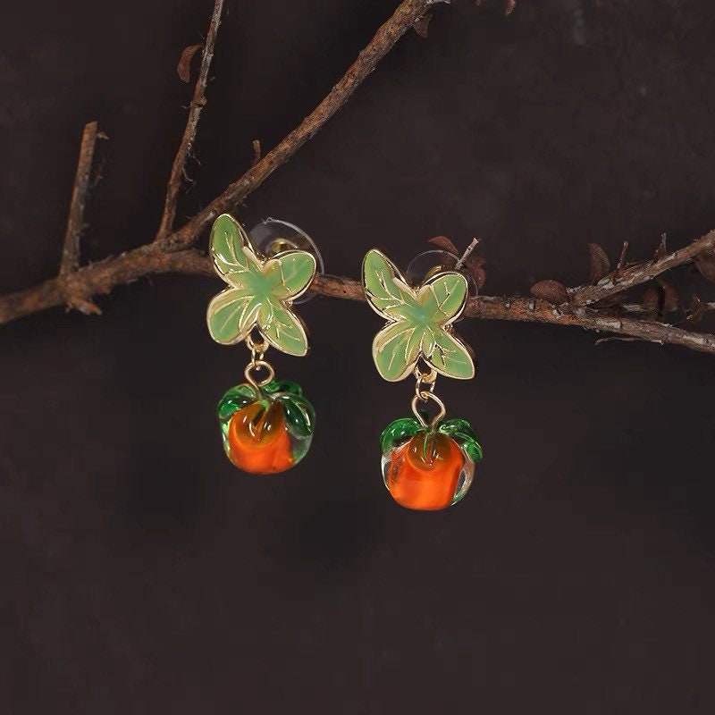 Orange Tangerine Citrus Fruit Drop Earrings