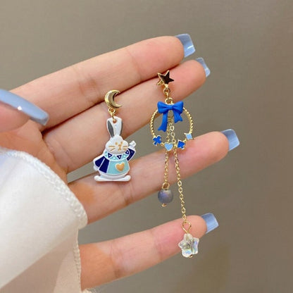 Bunny/ Rabbit Blue Ribbon Fairytale Earrings