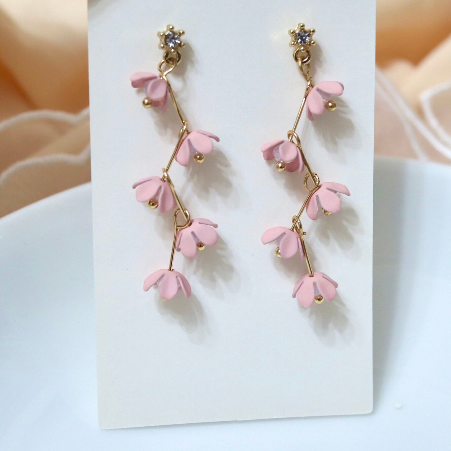 Pink Cherry Blossom Flower Dangle Earrings