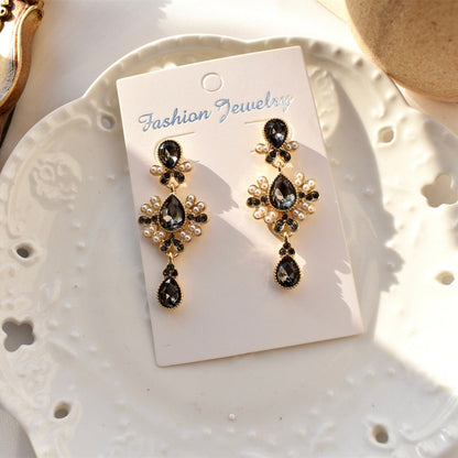 Gothic Vintage Lolita Black Crystal Earrings