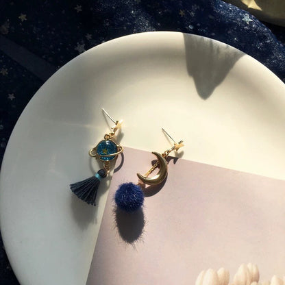 Blue Planet Star and Moon Earrings