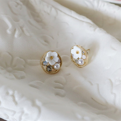 Vintage Inspired White Flower Stud Earrings