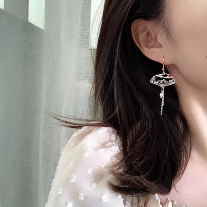 Vintage Style Fan/ Japanese Traditional Fan Laser-Cut Dangle Earrings