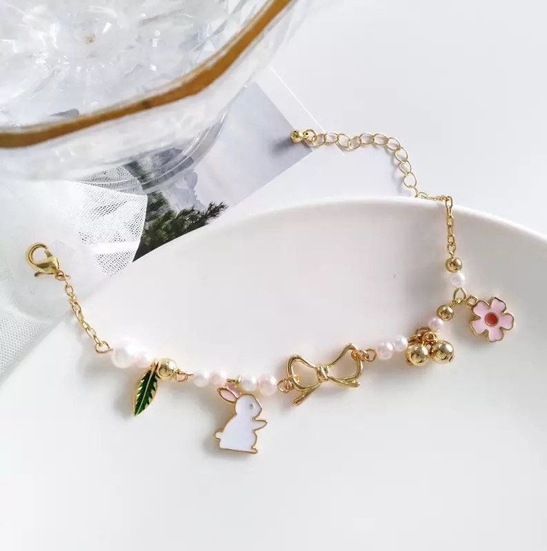 Rabbit/ Bunny Flower and Leaf Bracelet