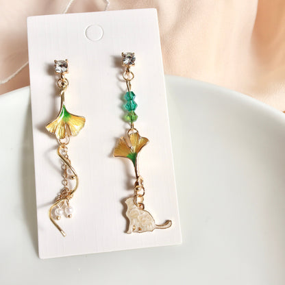 Cat and Leaf Foliage Autumn Earrings