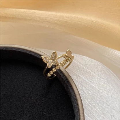 Butterfly Double Layer Gold Ring, Statement Ring, Open Ring, Adjustable Ring