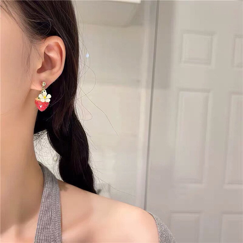 Strawberry and Flower Cute Earrings