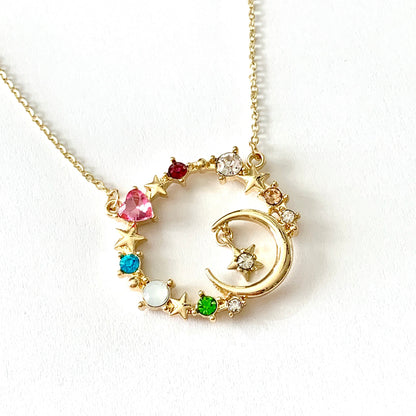 Sailor Moon Inspired Rainbow Crystal Ring Necklace