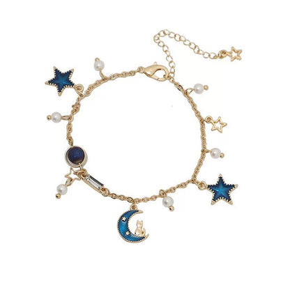 Cat and Blue Moon Charm Bracelet