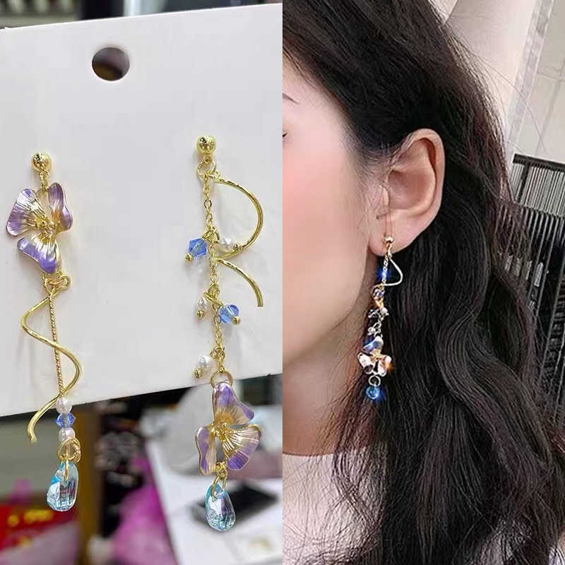 Purple Pansy Dangle Earrings