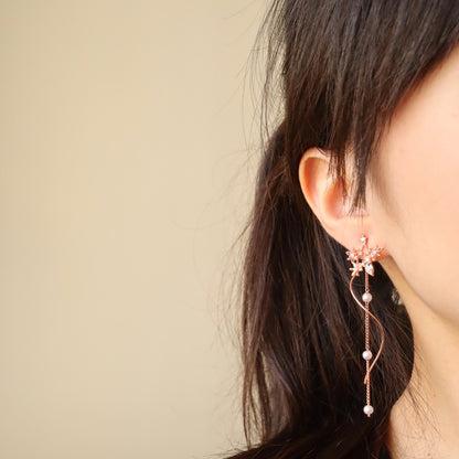 Moon and Star Rose Gold Dangle Earrings