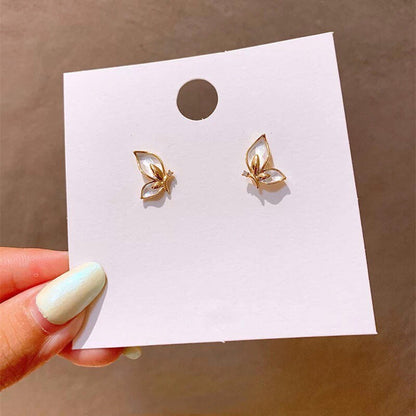 Gold and Silvery Tone Elegant Butterfly Stud Earrings