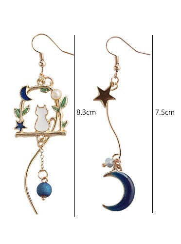 Blue Moon Cat Cute Dangle Earrings