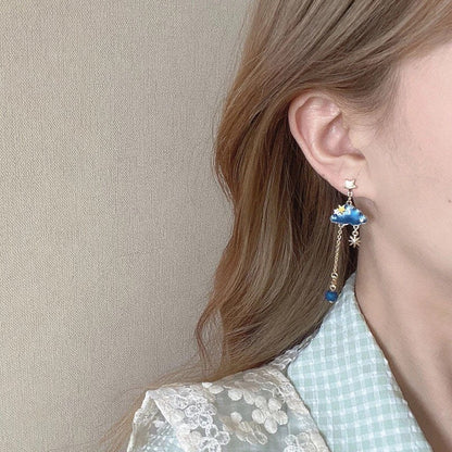 Deer on Blue Moon / Cloud Blue Sky Earrings