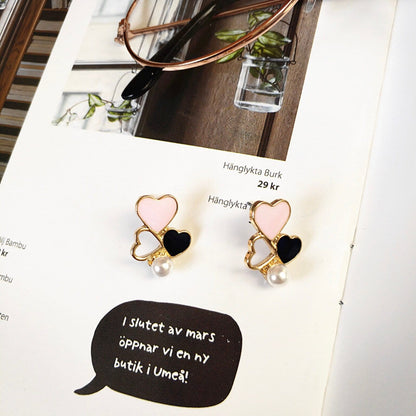 Cute Colorful Heart and Pearl Earrings