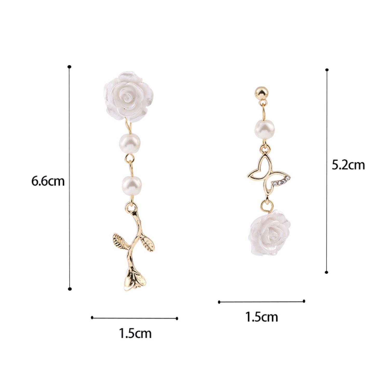 White Rose Butterfly Pearl Dangle Earrings