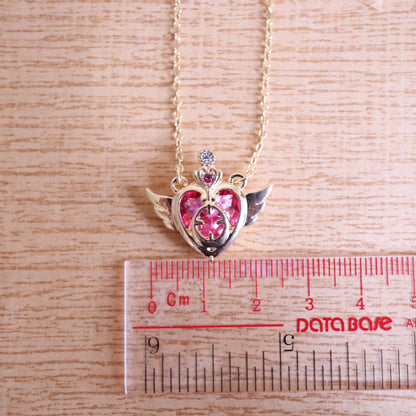 Heart with Angel Wings Compact Necklace/ Earrings, Sailor Moon Inspired Jewelry Set