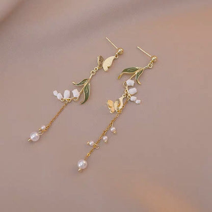 Lily of the Valley White Flower Dangle Earrings