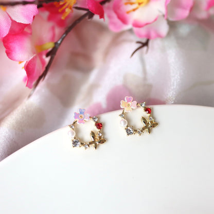 Gold Butterfly Floral Wreath Earrings