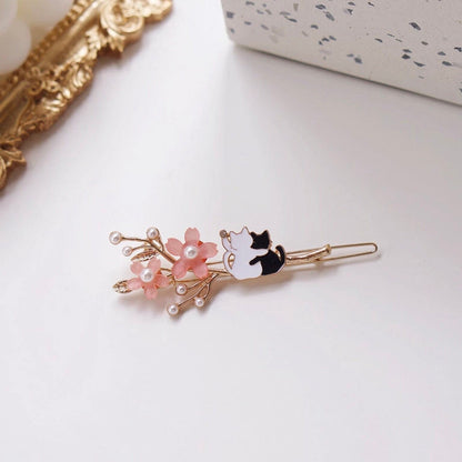 Japanese Cherry Blossom and Hugging Cats Hair Clip