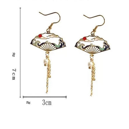 Vintage Style Fan/ Japanese Traditional Fan Laser-Cut Dangle Earrings