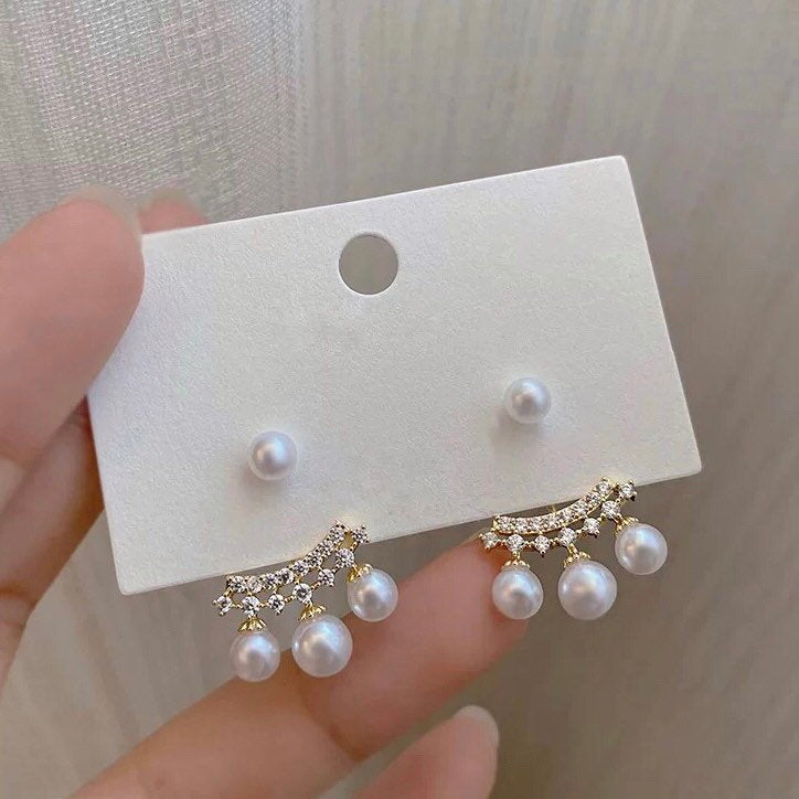 Two-Way Pearl Earrings with Chandelier Pearl Earring Jackets