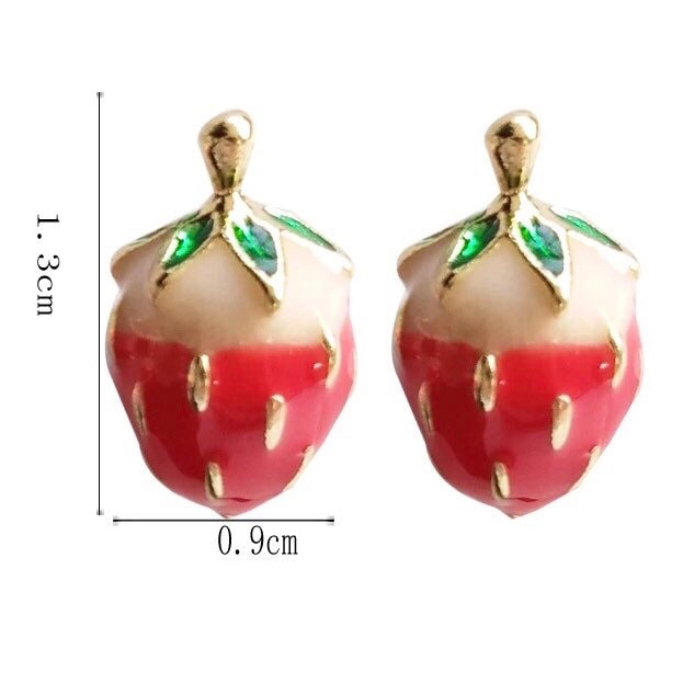 Dainty Enamel Strawberry Stud Earrings