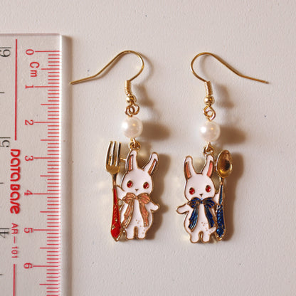 Cute Bunny Earrings, Hungry Eating Rabbit Earrings