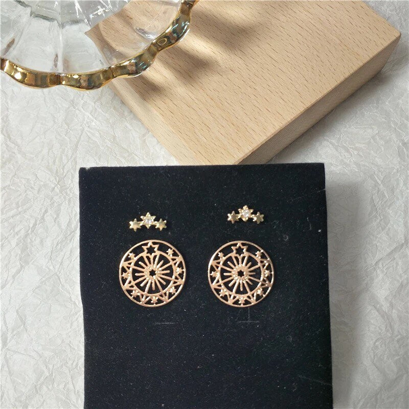 Gold Star Earrings with Jacket, Two Way Earrings