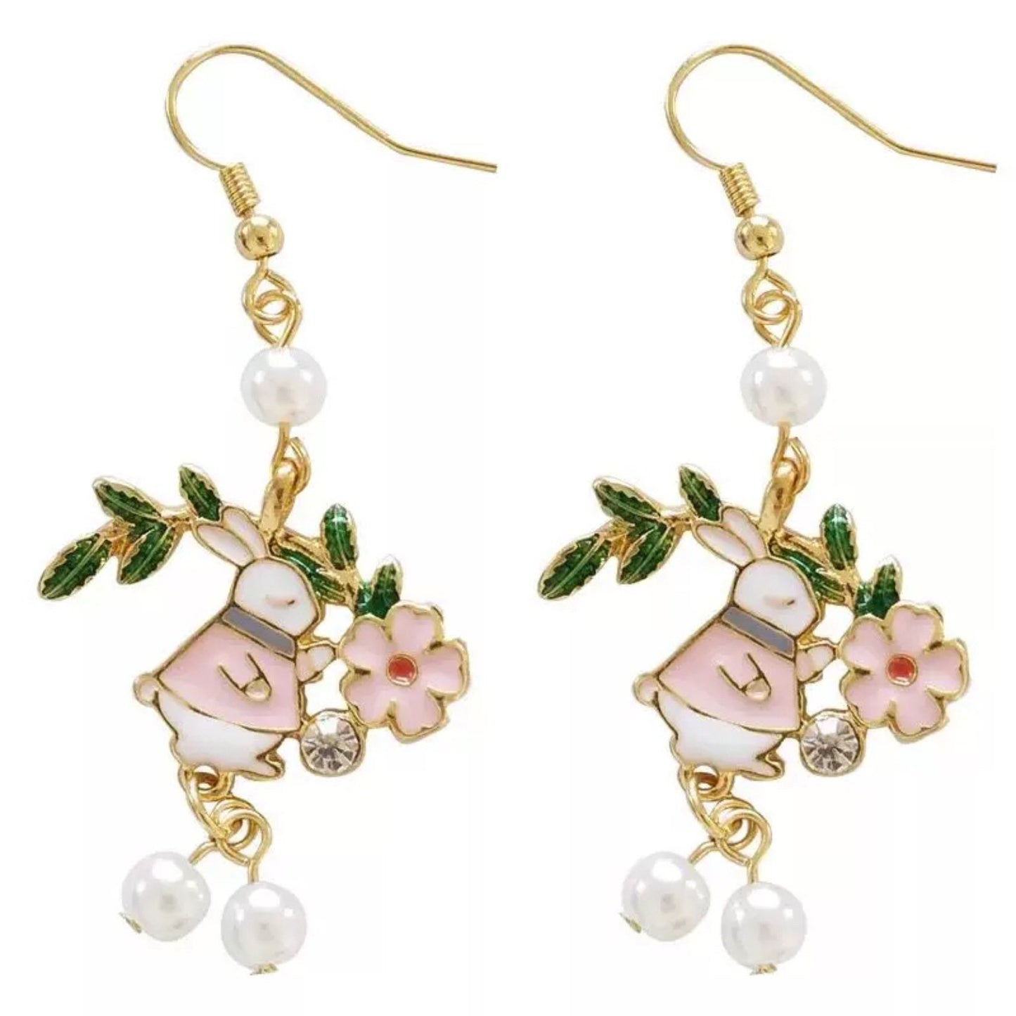 Cute Rabbit and Flower Garden Style Dangle Earrings