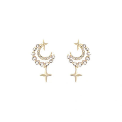 Golden Crescent Moon Sparky Earrings