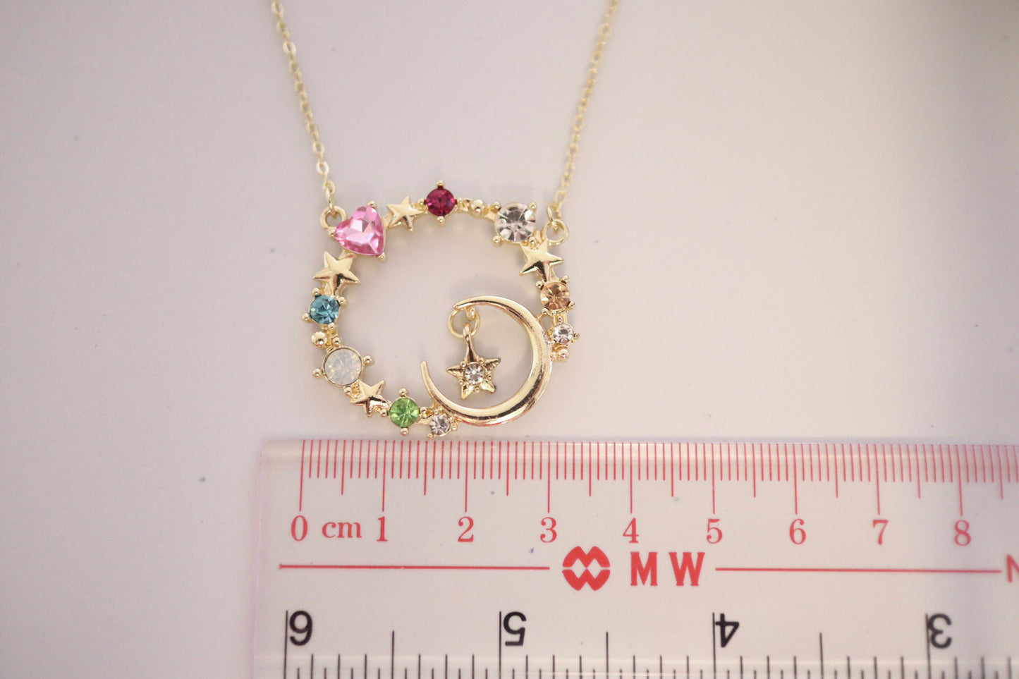 Sailor Moon Inspired Rainbow Crystal Ring Necklace