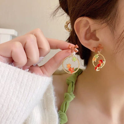 Fox Foliage Red Leaf Autumn Fall Earrings