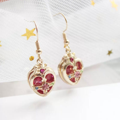 Sailor Moon Inspired Heart Crystal Compact Necklace/ Earrings/ Jewelry Set